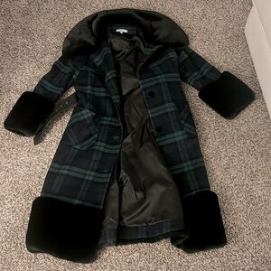Nicola Bathie x Antonio Melani Fur Trim Plaid Coat Size 14